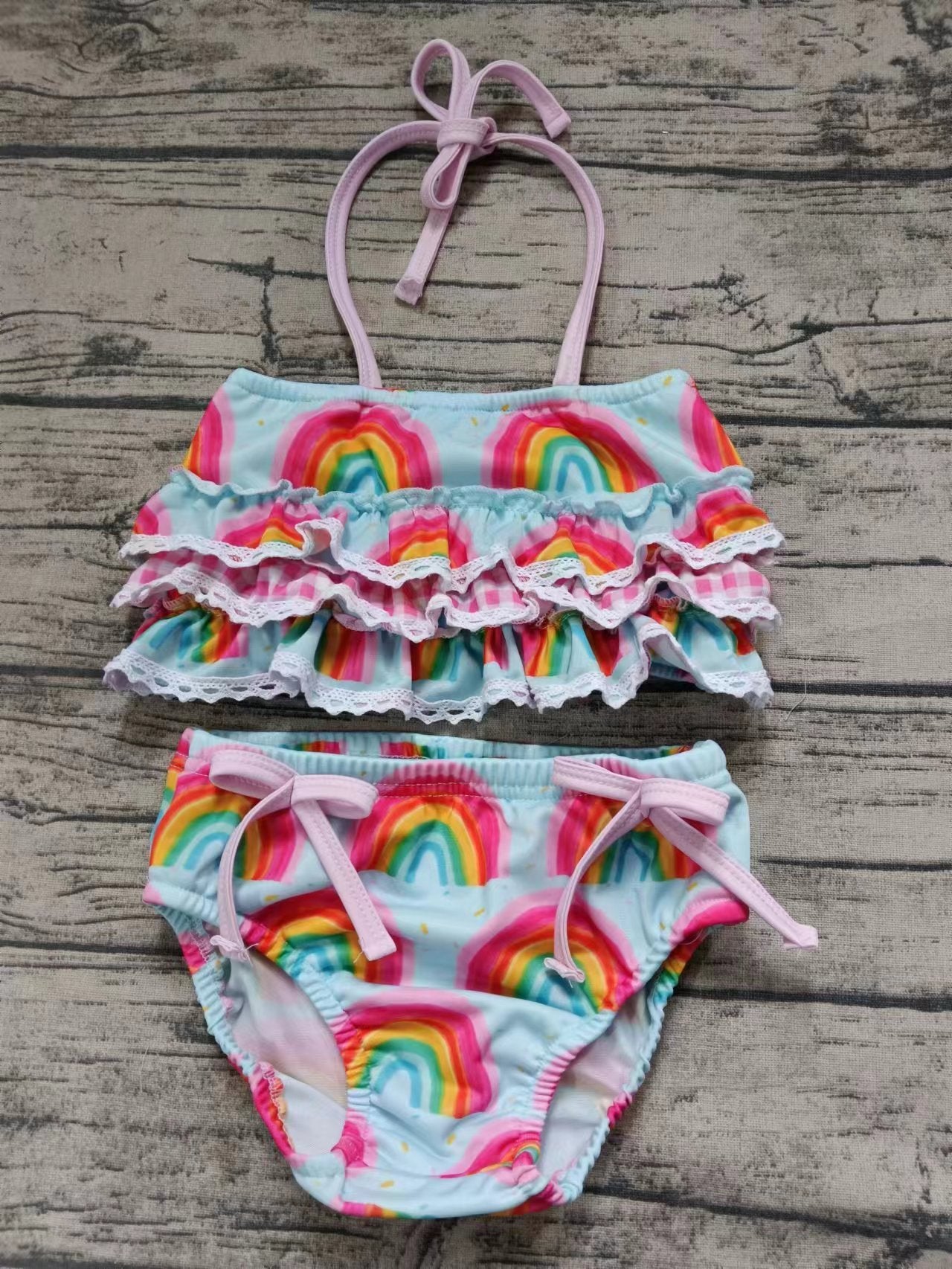 Rainbow summer swimsuit set, short sleeve shorts swimsuit fabric