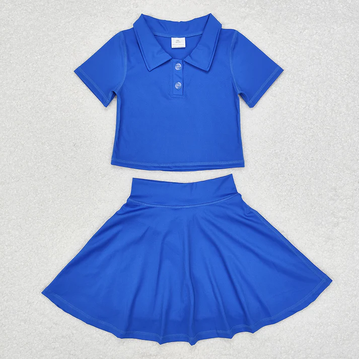 RTS NO MOQ Solid color button-down short-sleeved pullover-pants skirt suit