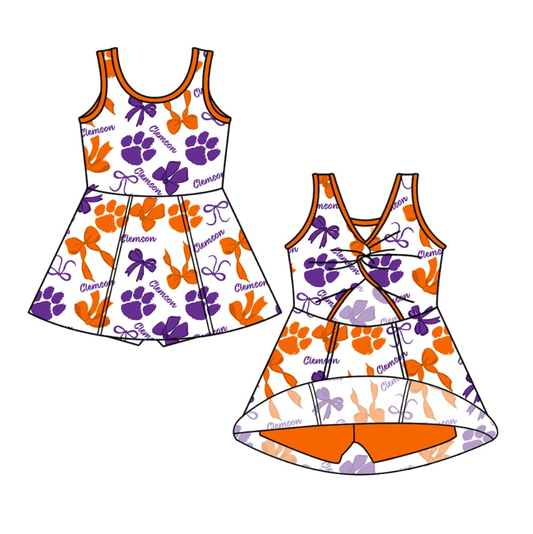 Custom moq 5 each style eta 6-7weeks baby girl clothes team bow orange sleeveless dress-25.7.22