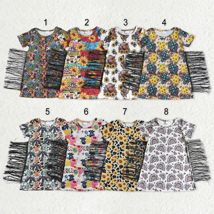 RTS NO MOQ Sibling baby girl clothes western cow head short sleeve dresses