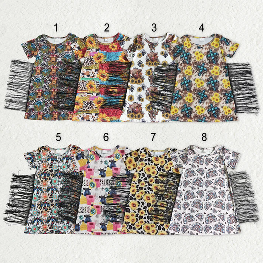 RTS NO MOQ Sibling baby girl clothes western cow head short sleeve dresses
