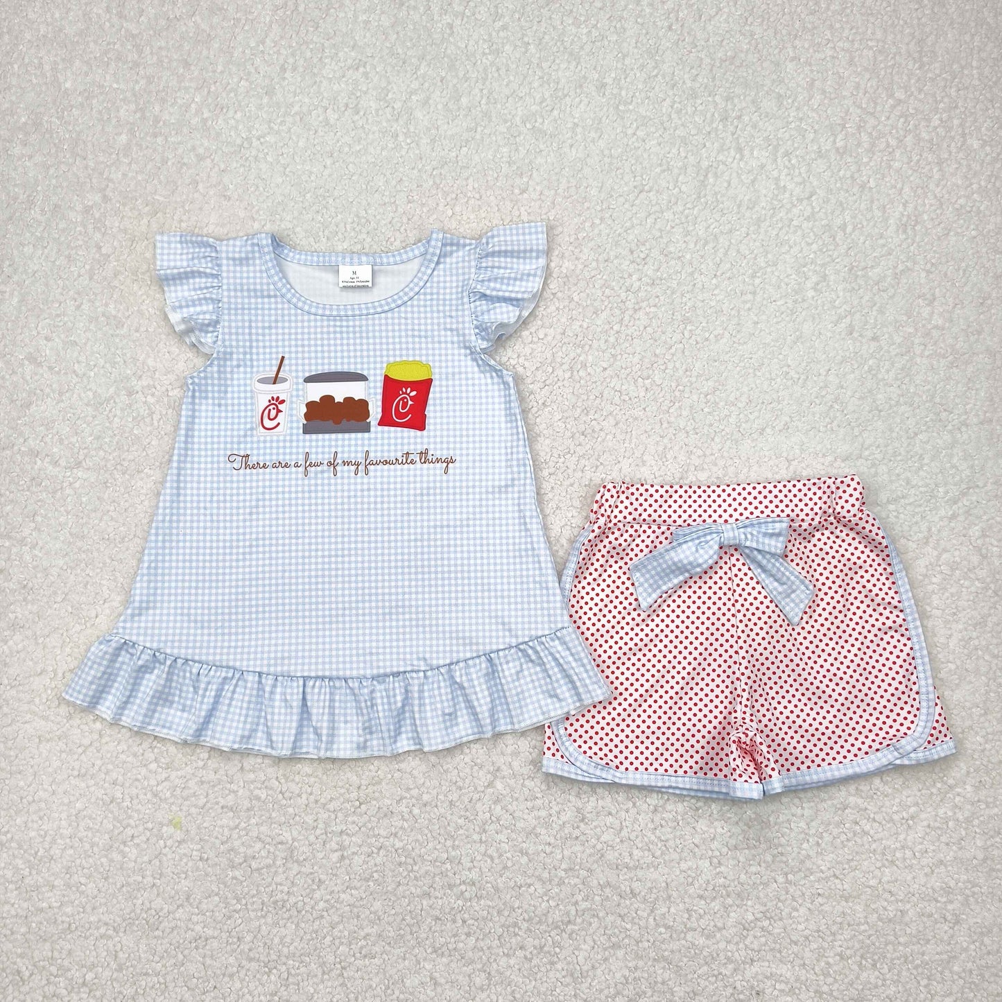 Cute Clothes GSSO2274 Baby Girls blue plaid flying sleeve polka dot shorts set