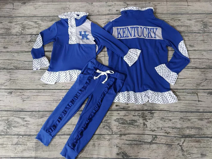 Custom moq 5 mix size milk silk summer teams baby girl clothes blue long sleeve pants sets 2-25.8.5