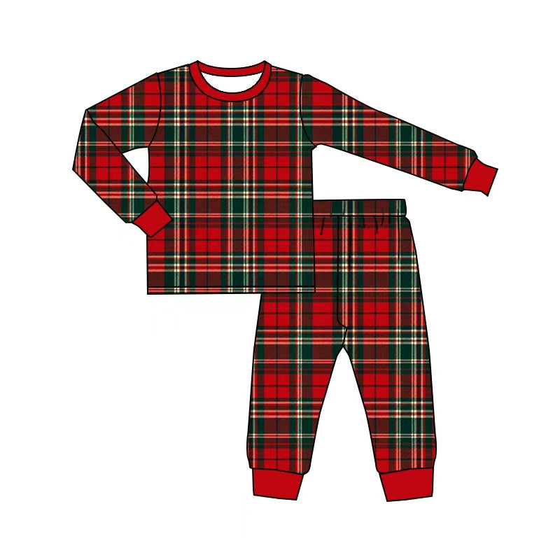 custom moq 5 mix size KLSH0103 Adult To Match Kids Red Green Plaid Christmas Pajama Set Rompers Dress Adult Buttons Tops