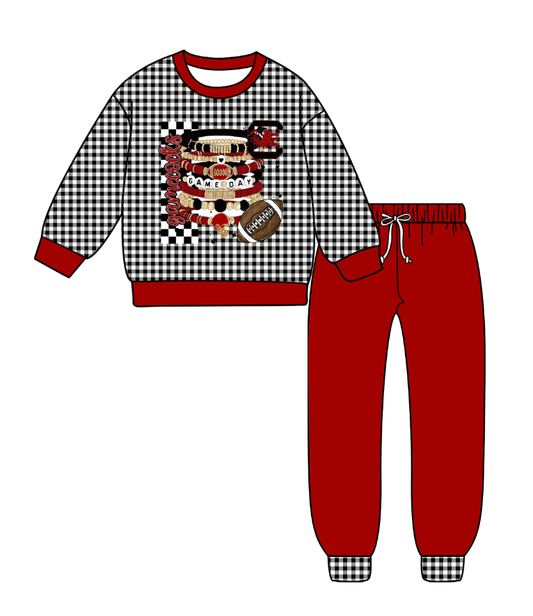 Custom moq 5 mix size milk silk summer teams baby boy clothes brick red long sleeve pants sets-25.9.9