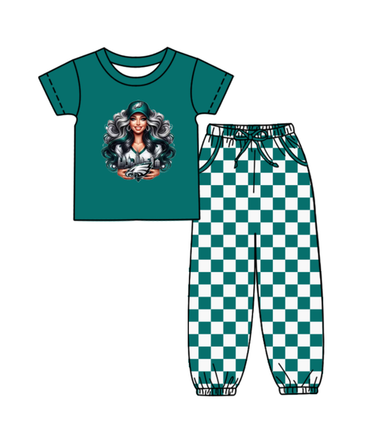 Custom moq 8 mix size milk silk summer teams baby boy clothes green plaid short sleeve pants sets-25.9.30