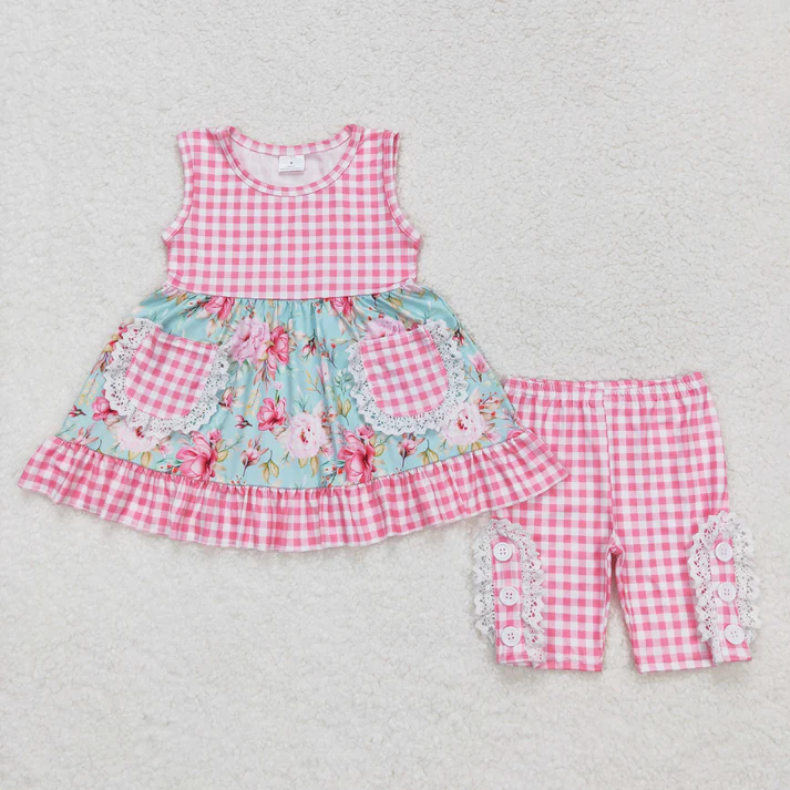 RTS NO MOQ girls short-sleeved shorts suit & short-sleeved set