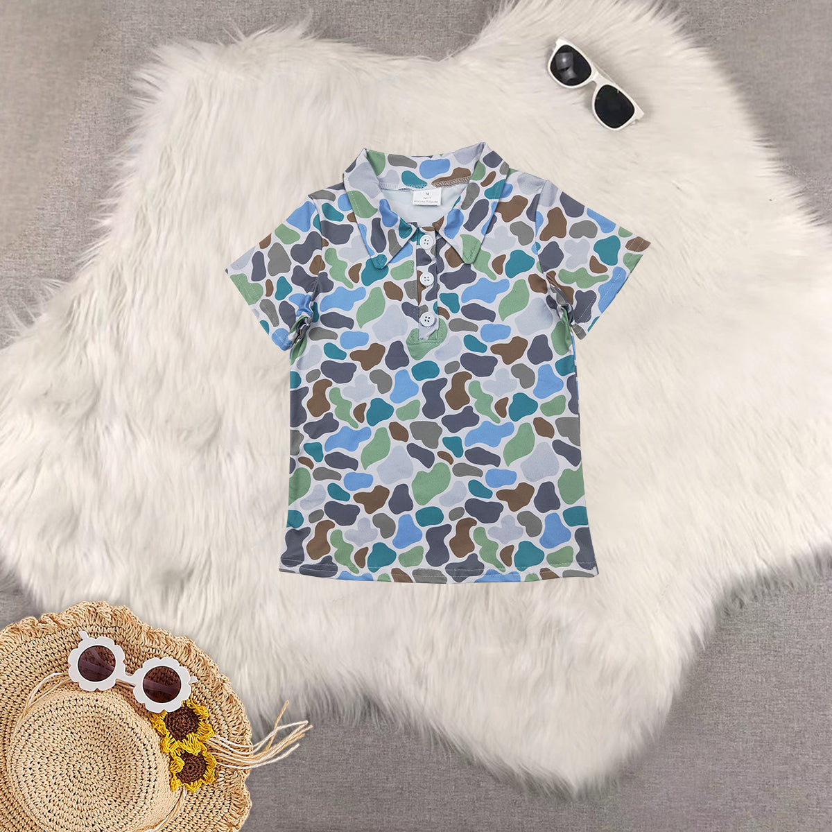RTS NO MOQ baby boys clothes camouflage short-sleeved tops