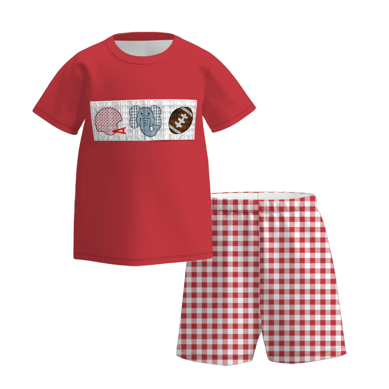 Custom summer teams baby girls clothes team brick red short sleeve shorts sets dress romper-25.7.15