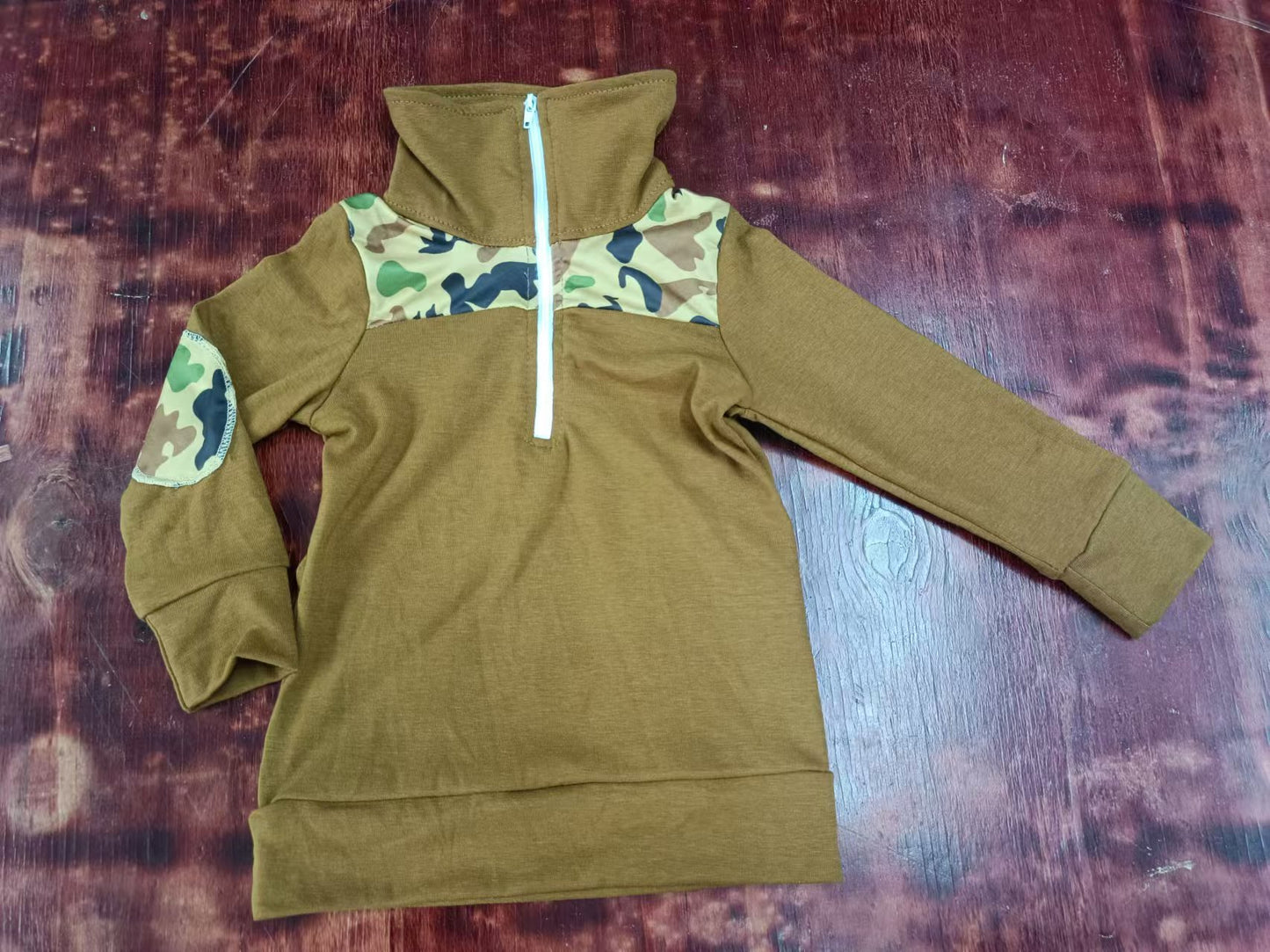Custom moq 3 eta 6-7weeks Dark Brown Camouflage Zip-Up Sweatshirt