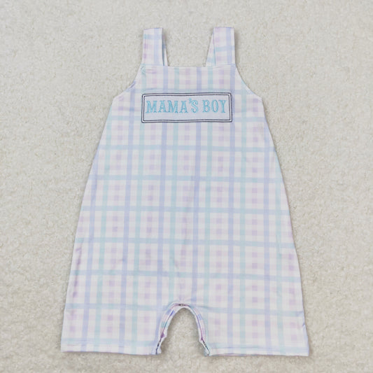 SR1092 mama's boy embroidered lettering colorful plaid sleeveless jumpsuit