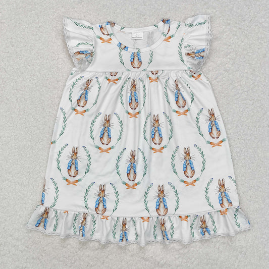 RTS NO MOQ（In Stock) Easter bunny white flying sleeve dress