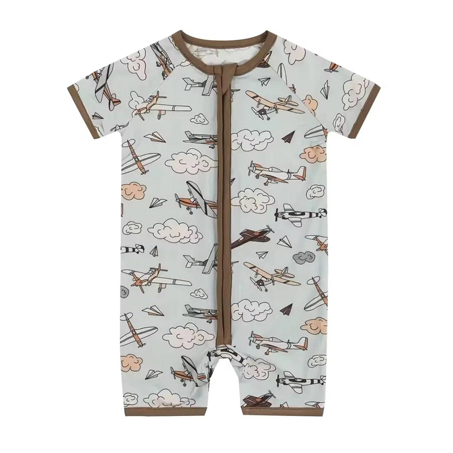 baby boys clothes airplane clouds short sleeve summer romper
