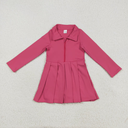 RTS NO MOQ（In Stock) GLD1146 solid rose red zipper long sleeve yoga dress