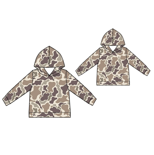 Custom moq 5 each style eta 6-7weeks baby boy clothes camouflage hooded long sleeve tops and adult top-25.7.22