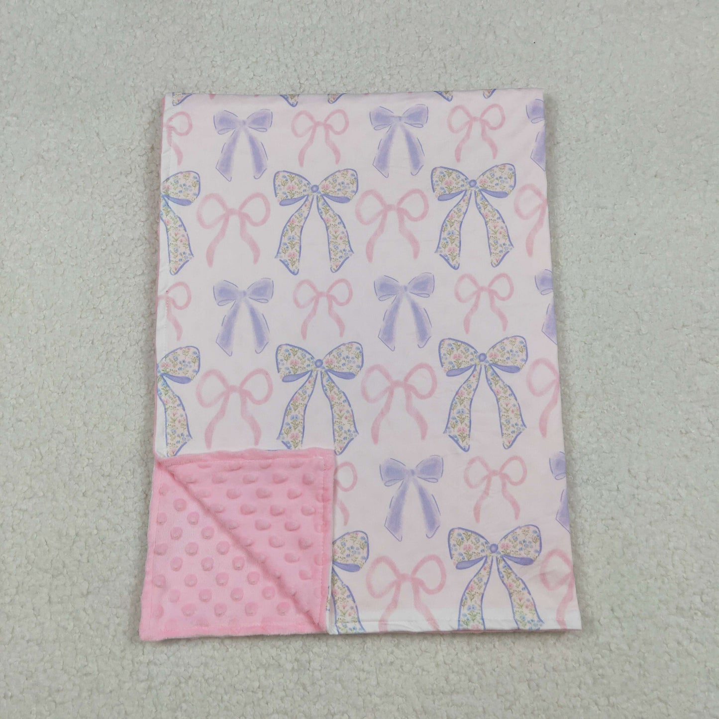 RTS NO MOQ（In Stock) BL0191 Powder Blue Bow Pattern Baby Blanket