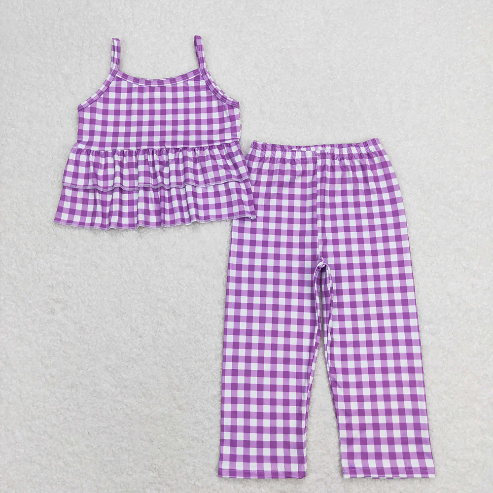 Baby Girls Checkered Sibling Sister Top Wide Leg Pants Clothes Sets