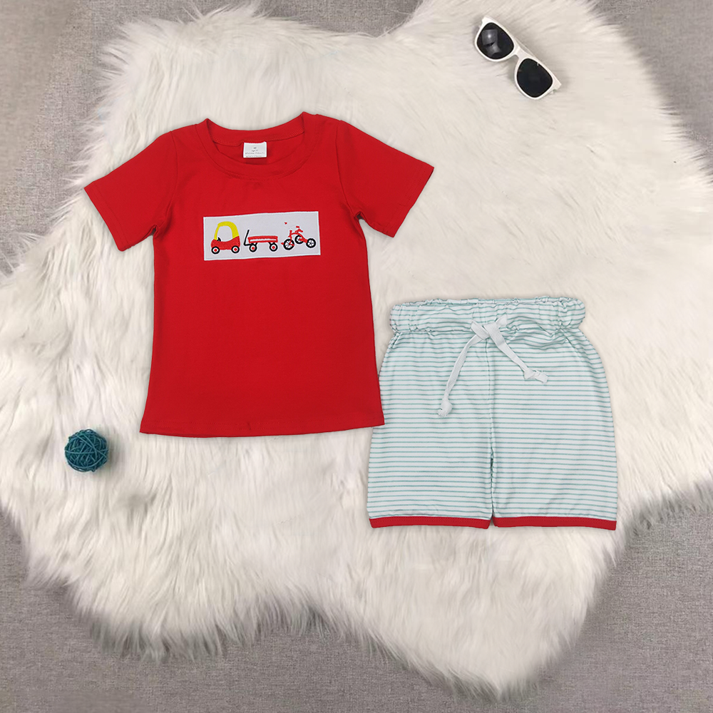 RTS NO MOQ baby boys Clothes embroidery short sleeve shorts Sets
