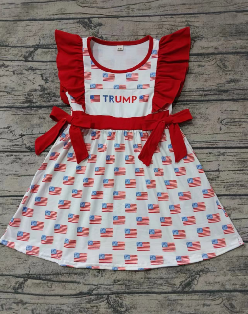 Custom moq 3 eta 6-7weeks  Flag pattern red bow flying sleeve dress