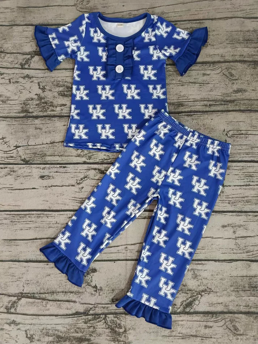 Custom summer teams baby girl clothes team blue short sleeve pants sets-25.8.5
