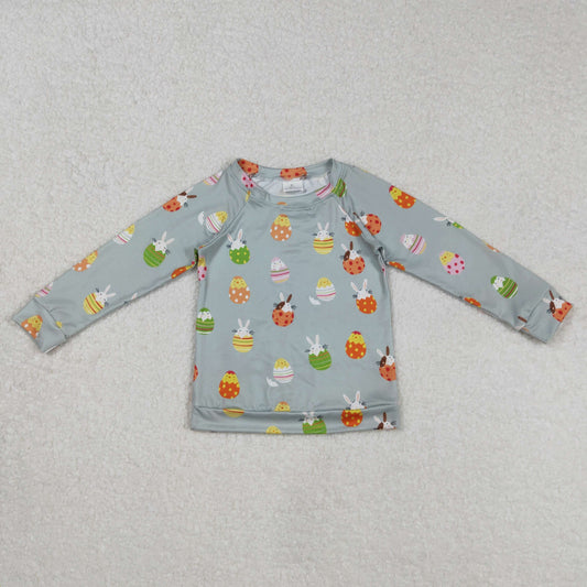RTS NO MOQ（In Stock) Easter bunny egg blue-green long-sleeved top
