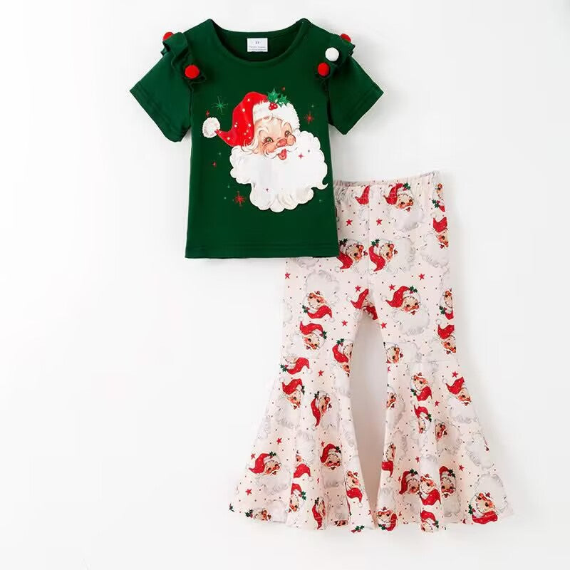 Custom moq 5 each style eta 6-7weeks baby girl clothes Christmas green short sleeve pants sets-25.9.4
