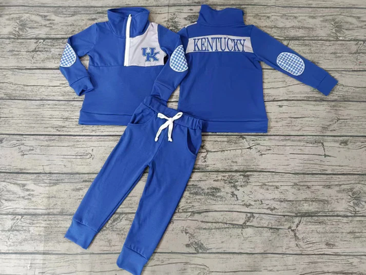 Custom moq 5 mix size milk silk summer teams baby girl clothes blue long sleeve pants sets 2-25.8.5