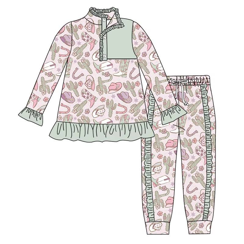 Custom moq 5 each style eta 6-7weeks baby girl clothes catcus hat long sleeve pants sets-25.7.26
