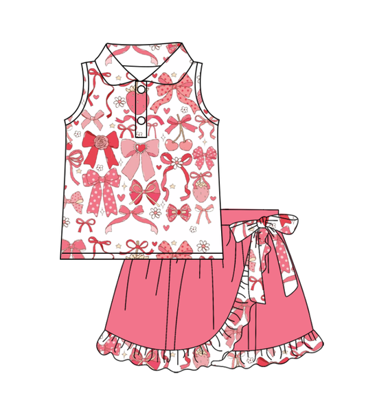Custom moq 5 mix size milk silk baby girl clothes summer bow sleeveless skirts sets