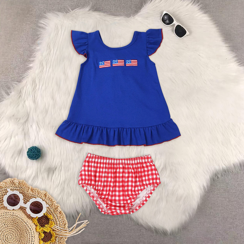 RTS NO MOQ baby girls clothes 4th of july short sleeve briefs sets