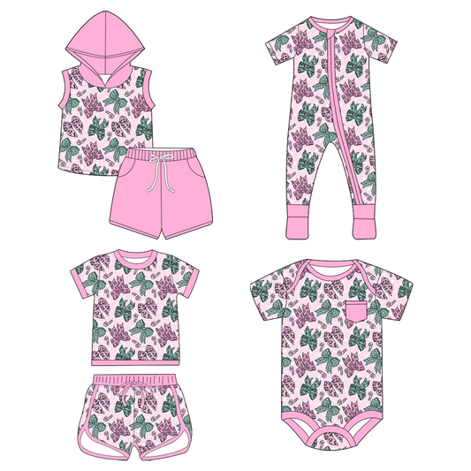 Custom moq 5 each style eta 6-7weeks baby girl clothes bow short sleeve shorts sets and sets 2 and romper 1 and romper 2-25.7.14