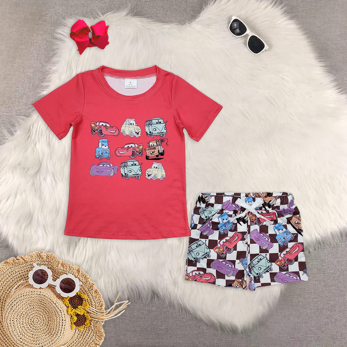 RTS NO MOQ Baby boy clothes car short Sleeve shorts Suit