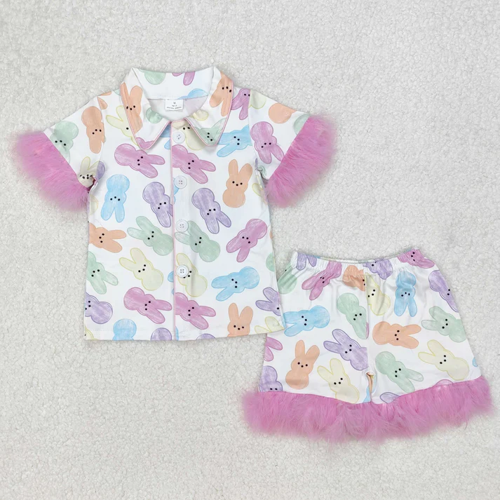 RTS NO MOQ Sibling baby Girls Clothes easter short sleeve shorts pajamas Sets