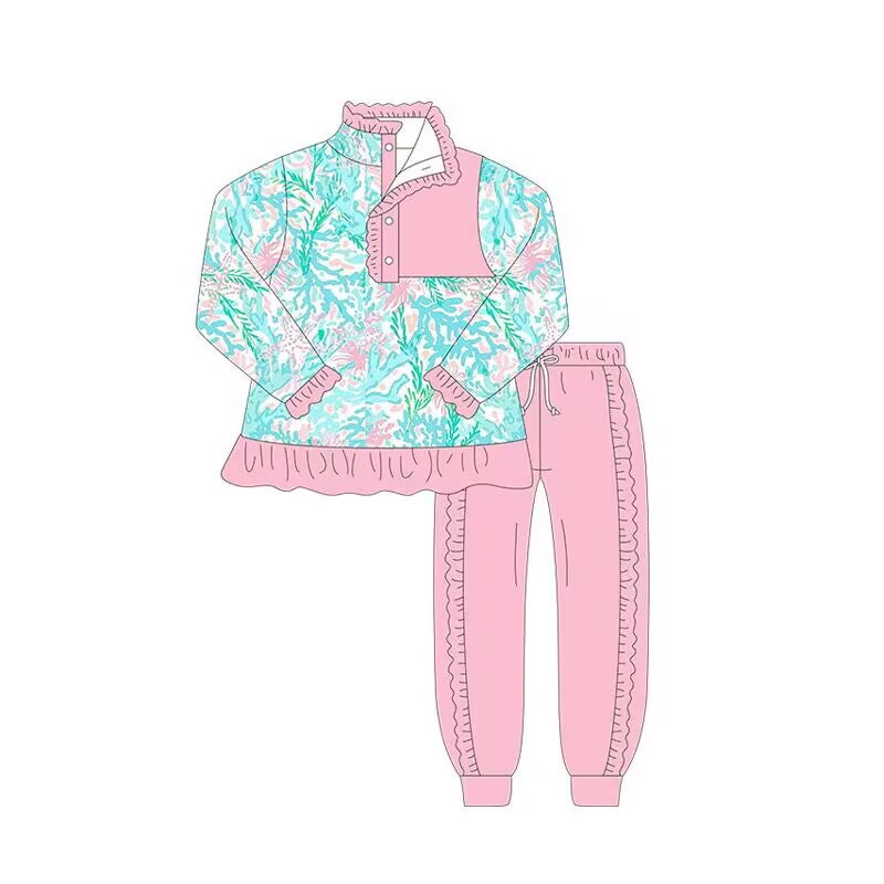 baby girl clothes Patterned long-sleeved top light pink pants suit