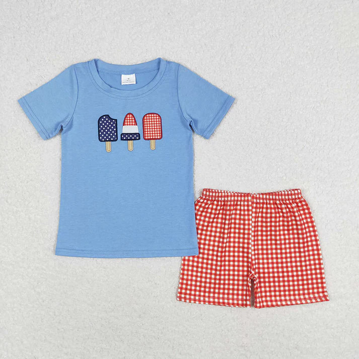 RTS NO MOQ baby girl clothes embroidery short-sleeved shorts suit & short-sleeved sets