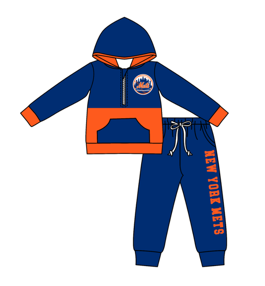 Custom moq 5 mix size eta 6-8weeks milk silk summer teams blue baby boy clothes hooded long sleeve pants sets-25.10.24