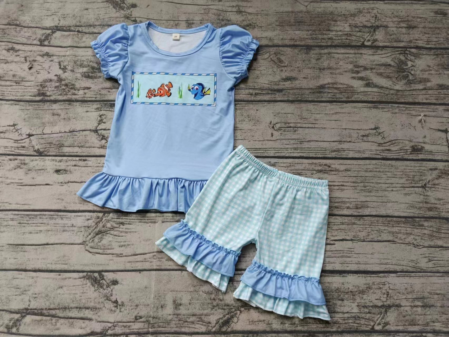 custom moq 3 eta 5weeks Underwater World Girls Short Sleeve Shorts Shark Suit