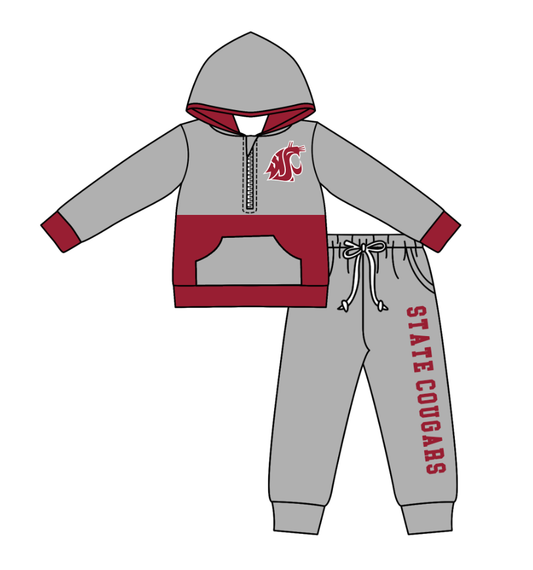 Custom moq 5 mix size eta 6-8weeks milk silk summer teams baby boy clothes gray hooded long sleeve pants sets-25.10.27