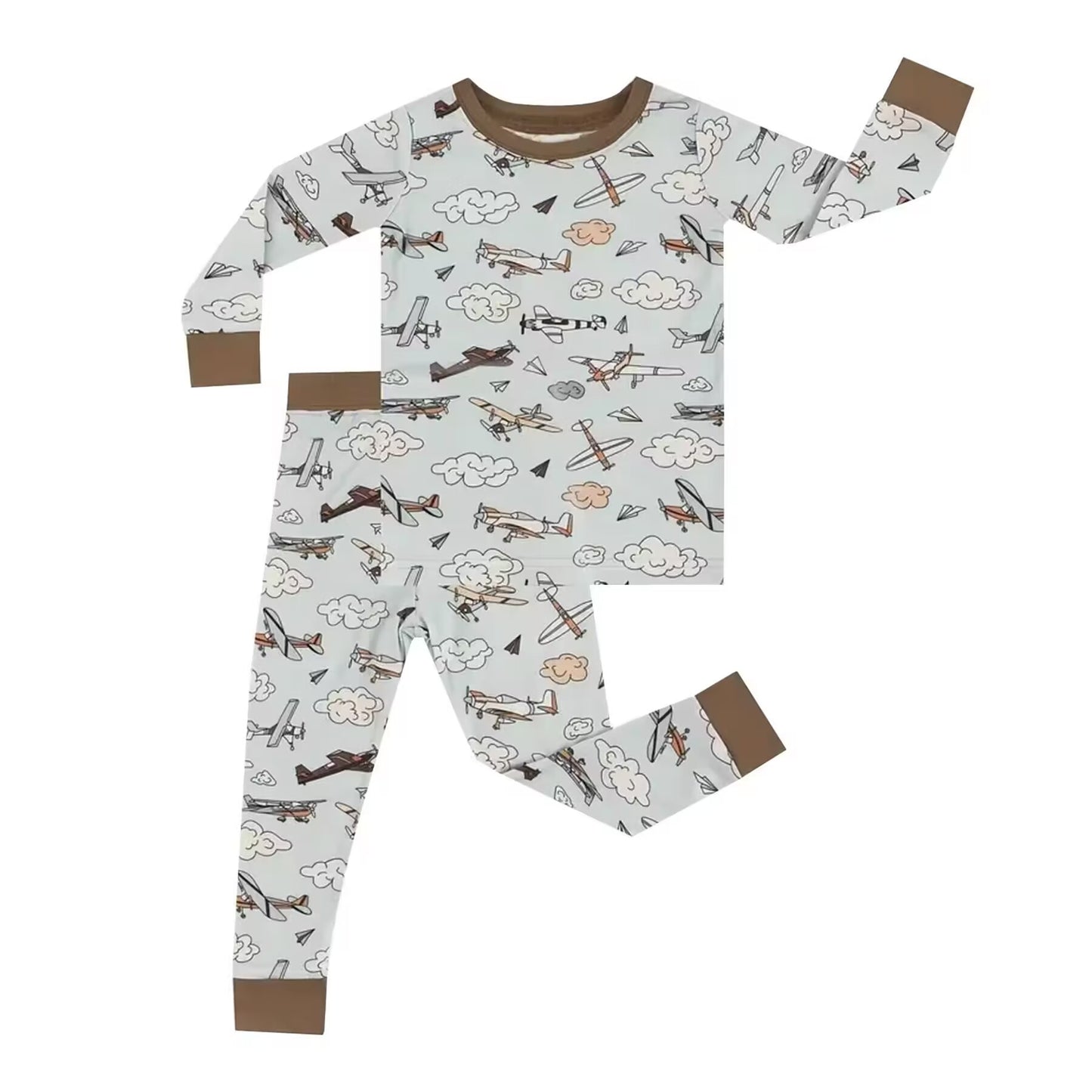baby boys clothes airplane clouds long sleeve pants summer pajama outfits