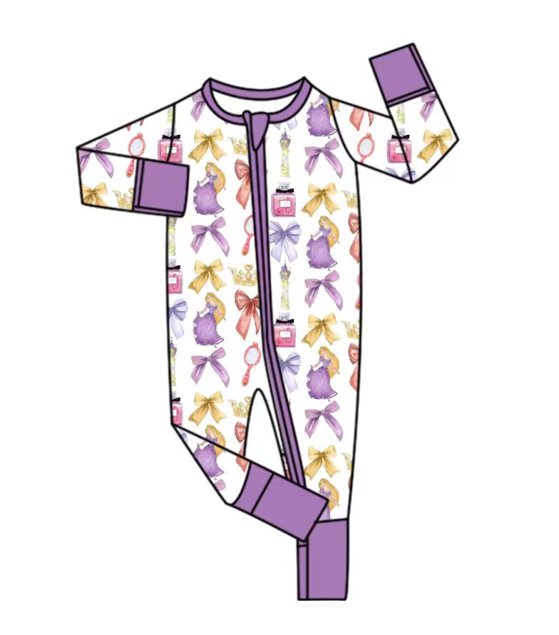Custom moq 5 mix size eta 6-8weeks baby girl clothes bow purple long sleeve pants set and romper
