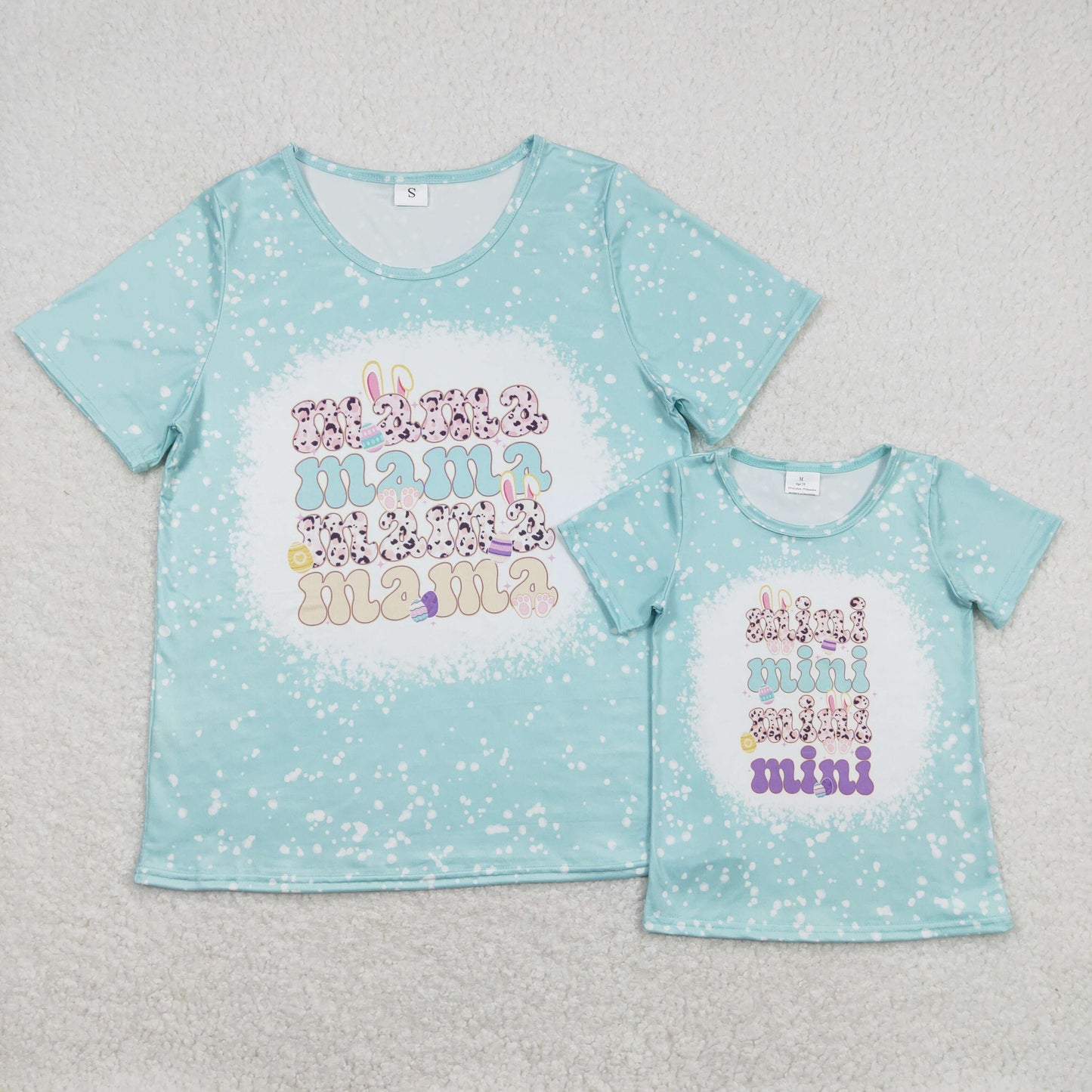 RTS NO MOQ（In Stock) mini Easter blue short-sleeved top