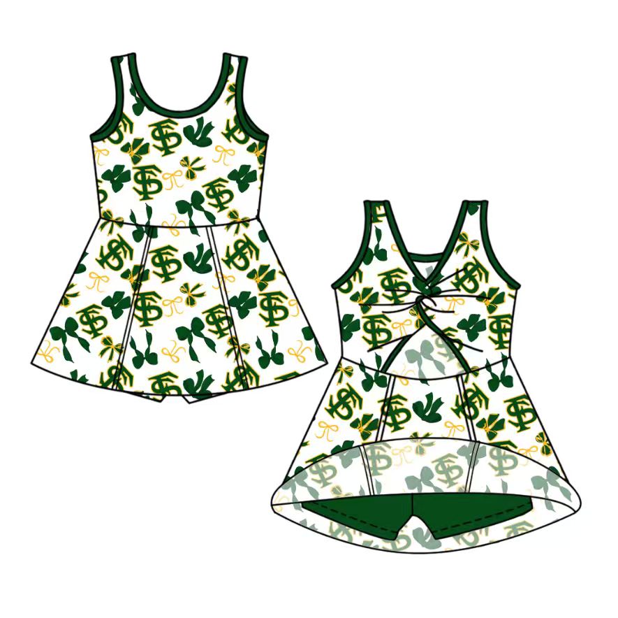 custom moq 5 mix size NB020624 Baby Girls Bow Print Team Yoga Active Sleeveless Shorts Knee Length Dresses