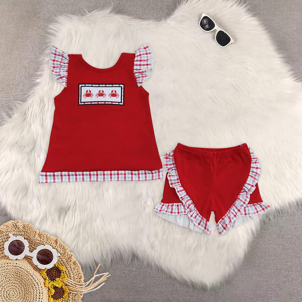 RTS NO MOQ Embroidery short-sleeved shorts suit & short-sleeved sets and romper