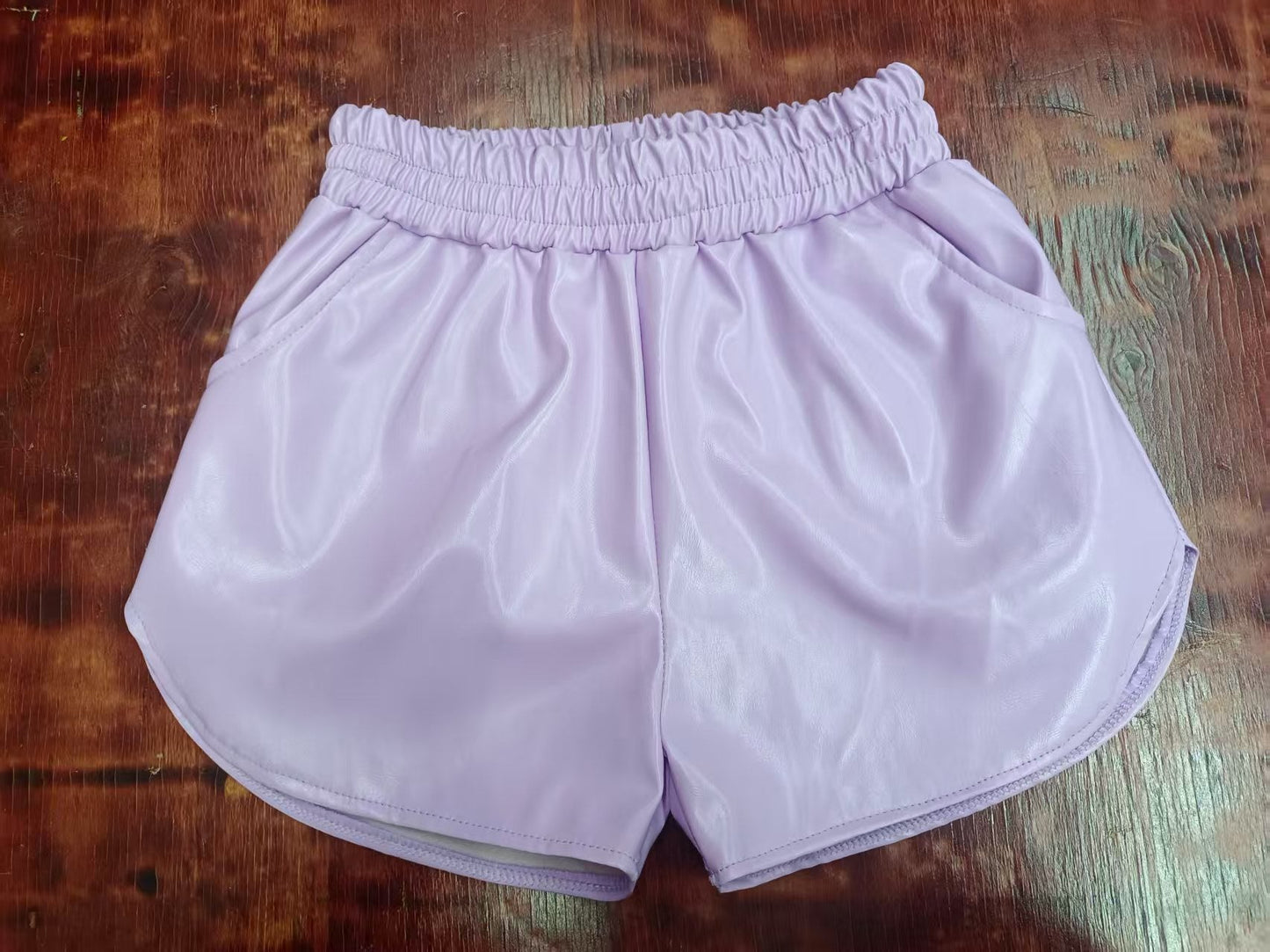 Custom moq 3 eta 6-7weeks baby girls clothes purple Shiny skin summer shorts