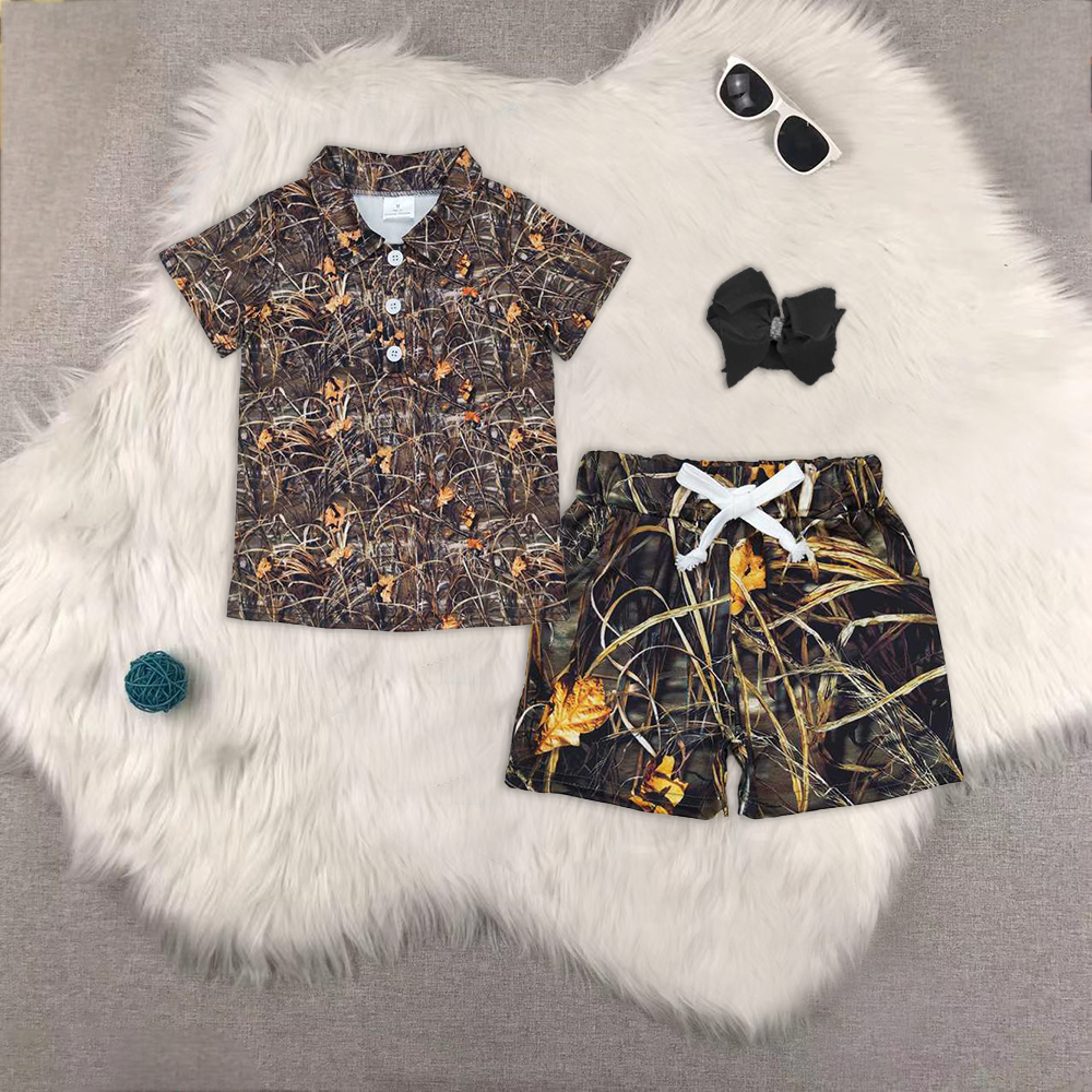 BT0639+SS0280-RTS NO MOQ HOT SELL baby boys clothes short sleeve Camouflage shorts set