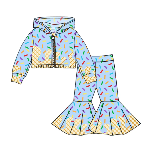 Custom moq 5 mix size milk silk summer teams baby girls clothes blue hooded long sleeve pants sets-25.8.4