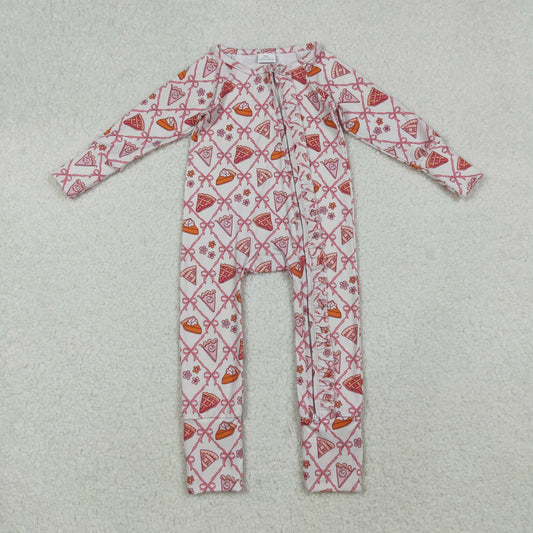RTS NO MOQ（In Stock) LR2594 Cake Flower and Bow Lace Zipper Long-Sleeved Bodysuit