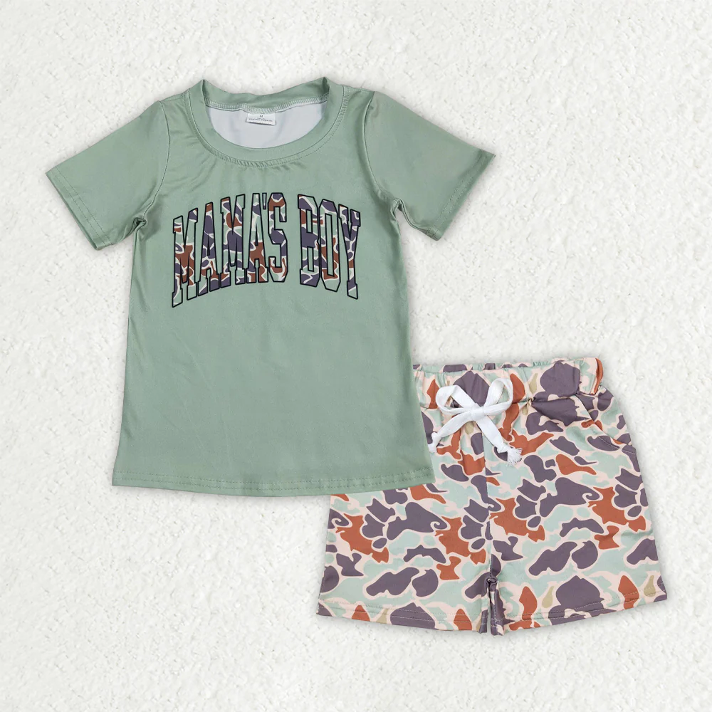RTS NO MOQ Sibling Baby boy clothes MAMA camouflage Short Sleeve shorts Suits