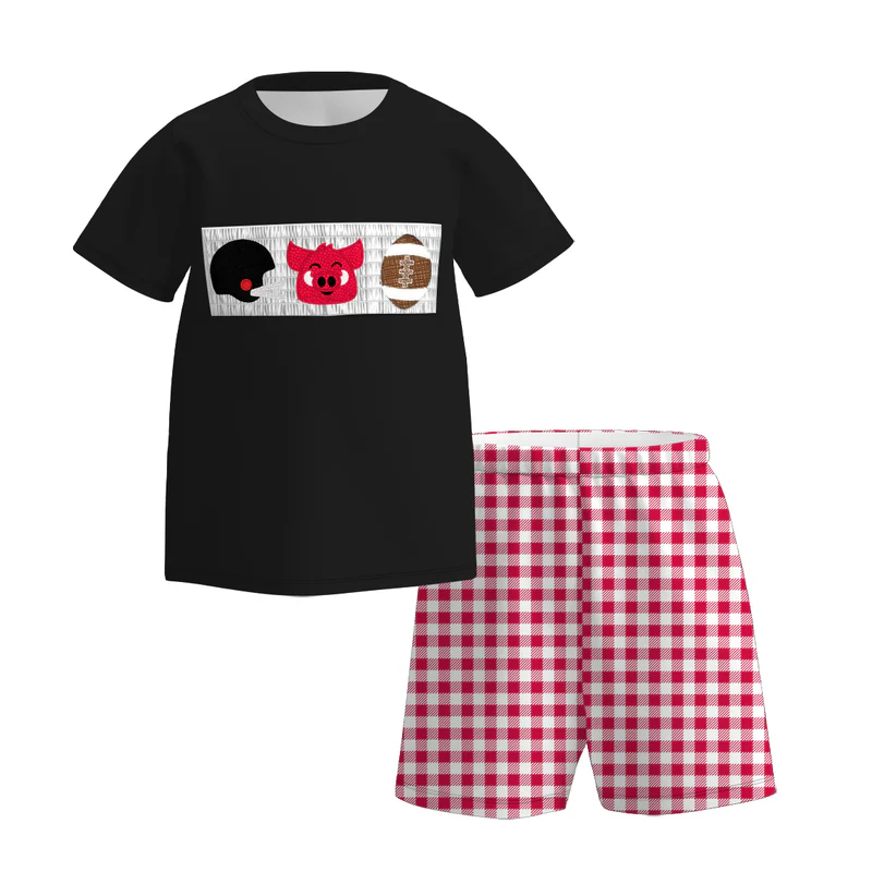 Custom summer teams baby girls clothes team black short sleeve shorts sets dress romper-25.7.19