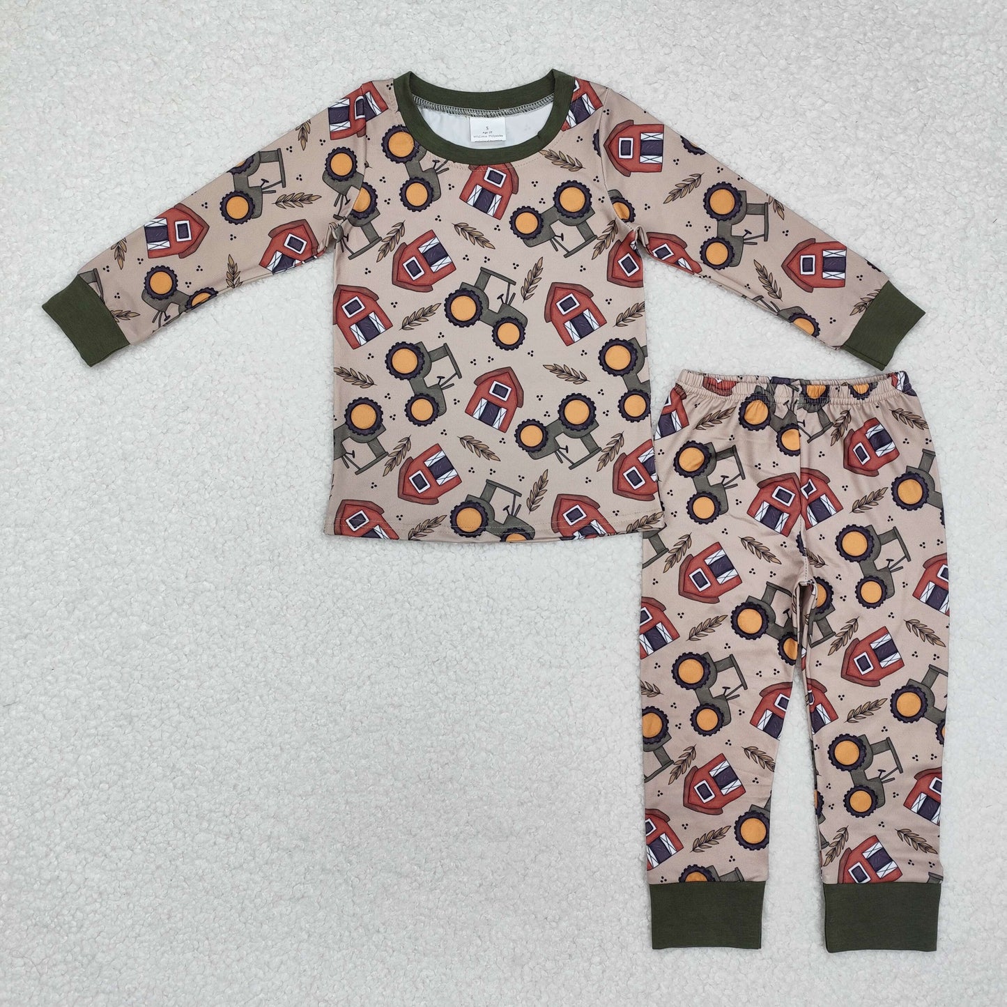 RTS NO MOQ ETA 5/7days Arrived BLP0803 Farm tractor house brown and green long-sleeved long pants pajama set
